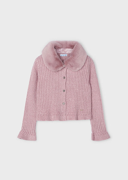 cardigan bimba c/collo pelliccia