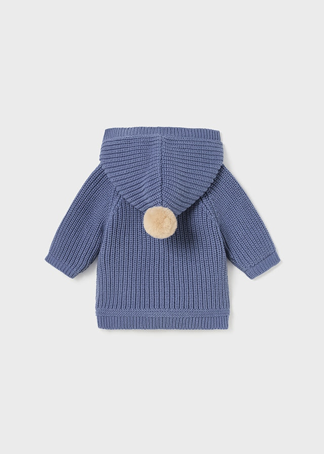 Cardigan doppiato in tricot con cappuccio ed alamari