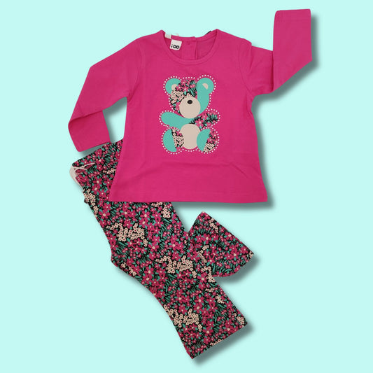 Completo Leggins a zampa e shirt stampa Teddy