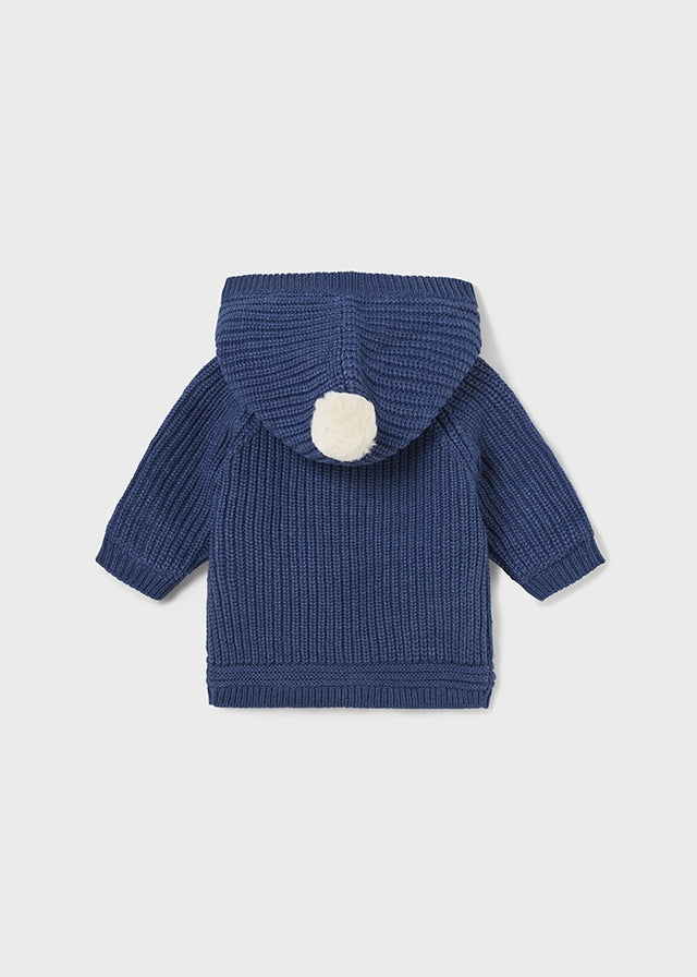 Cardigan doppiato in tricot con cappuccio ed alamari